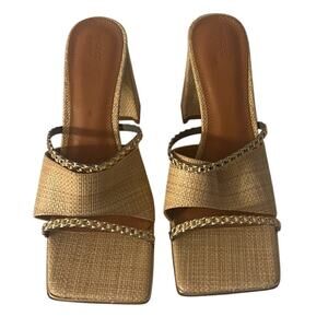 Asos Design Block Heeled Mules In Natural Color And Gold Chain Sz 11 - Excellent